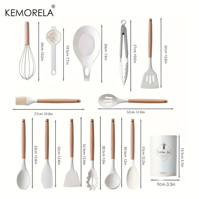 Conjunto de Utensílios de Cozinha de silicone resistente ao calor - 14PCS Kemorela